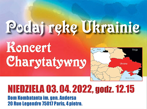 “Podaj rękę Ukrainie”- Koncert Charytatywny w Domu Kombatanta im. gen. Andersa w Paryżu